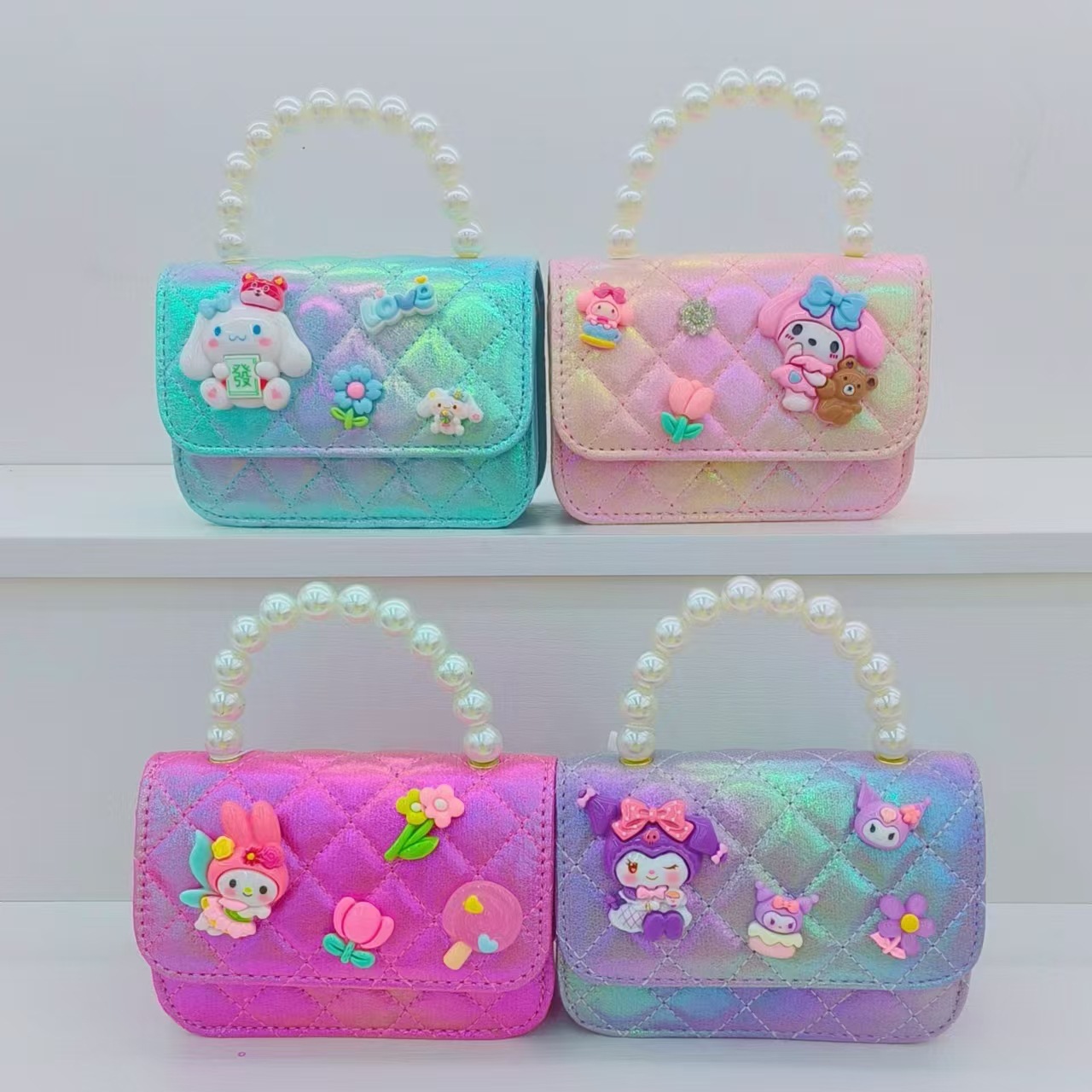 Melody Pearl handbag, crossbody accessory bag, Kuromi children's princess bag, girls' Lucky money bag, small square bag full figure