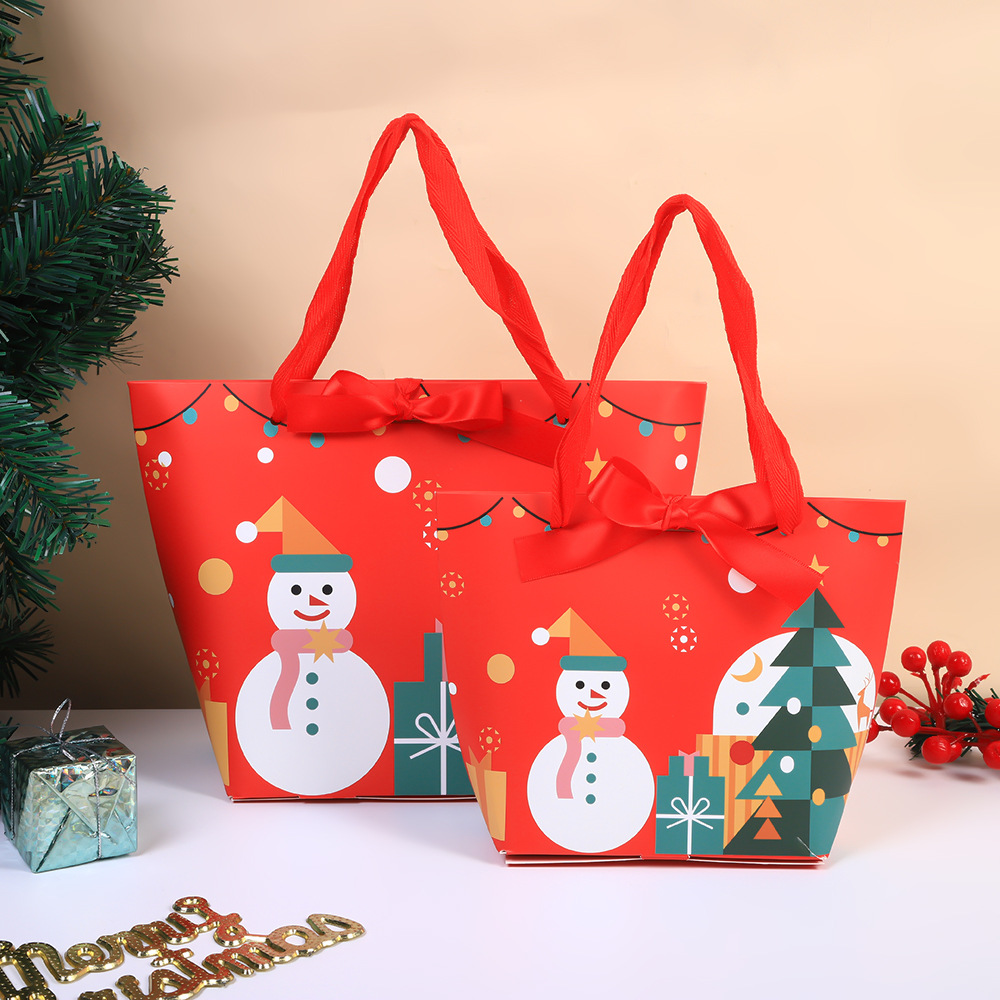 Wholesale of large Christmas hand-held gift bags with bow seal bags, creative candy packaging bags for Christmas Eve gifts full figure
