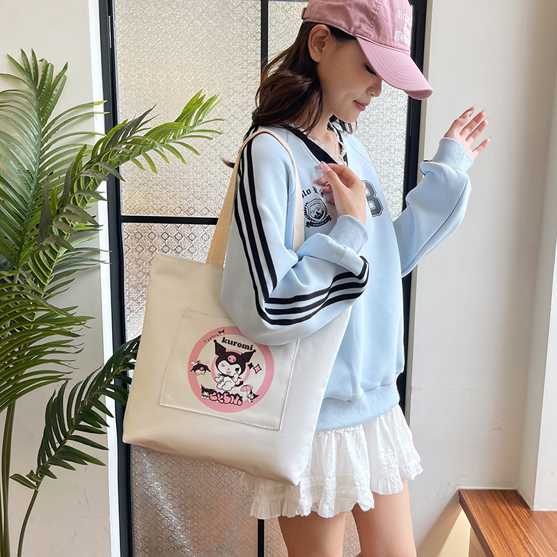 2025 New Tote bag, cute canvas bag, student single-shoulder, new cartoon print, large capacity full figure