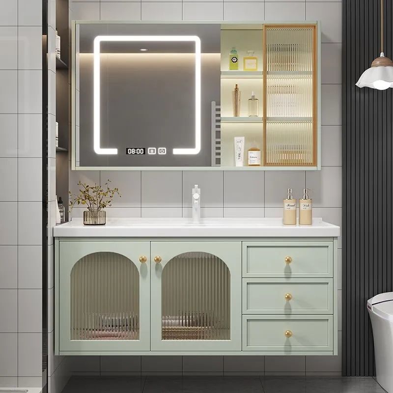 Simple French ceramic integrated bathroom cabinet, washbasin, bathroom washbasin set, washbasin combination, modern oak details Picture