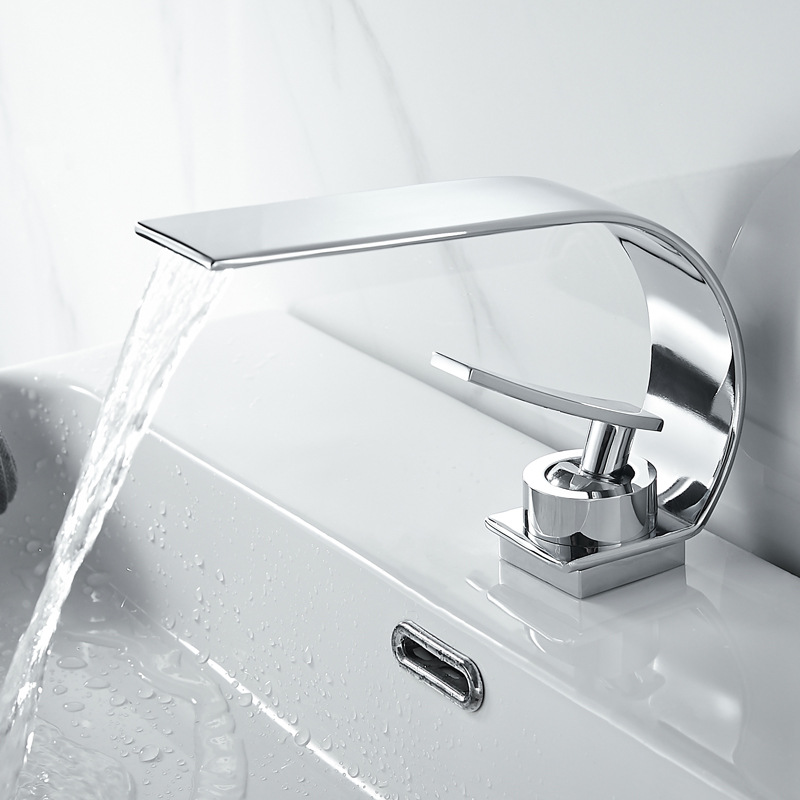 Black waterfall hot and cold water faucet washbasin, creative bathroom, washbasin under the washbasin, household washbasin faucet Specification drawing