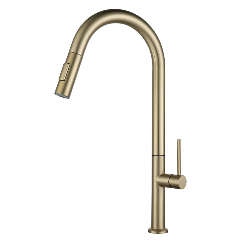 Factory direct batch 304 stainless steel European and American style black and white brushed gold exquisite touch kitchen pull-out faucet Item Picture
