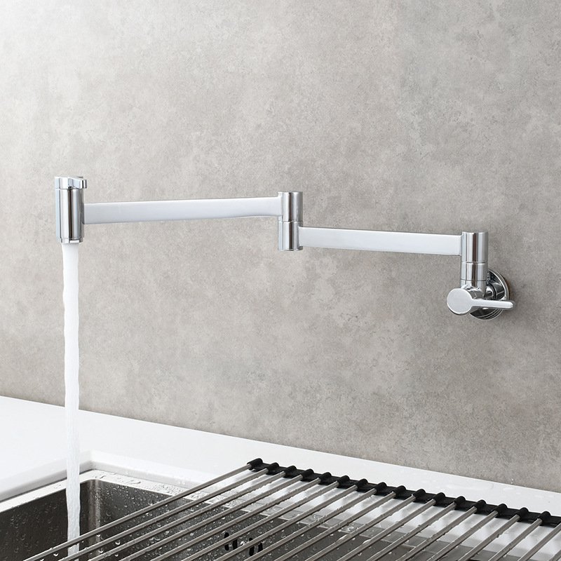 Copper square double-switch washbasin faucet, kitchen wall-mounted foldable single-cooling faucet, extended faucet for mop sink Specification drawing