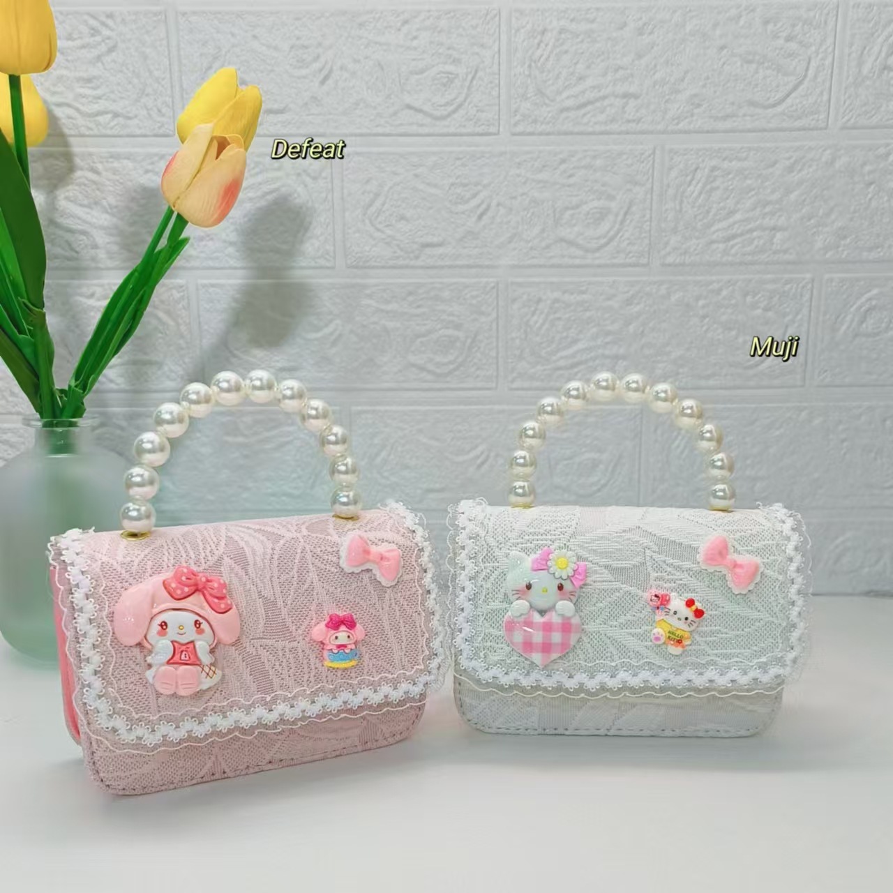 Melody Kuromi Coin Purse for children, little Girls, Pearl handbag, single-shoulder crossbody bag, chain bag, princess bag Specification drawing