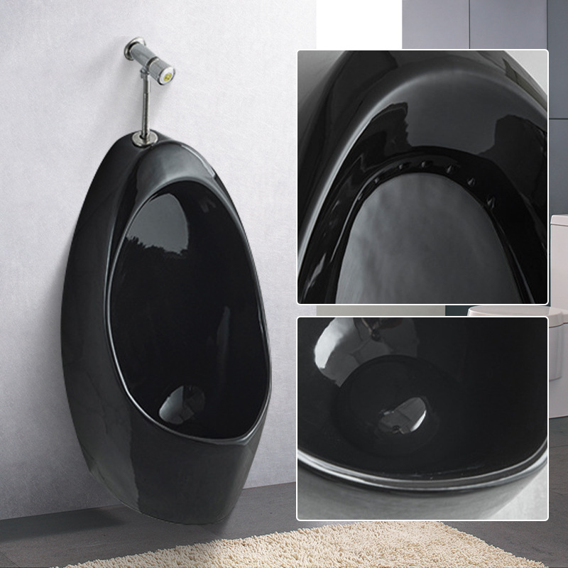 Simple black urinal, household wall-mounted hand-press urinal, hotel sensor men's urinal wholesale details Picture