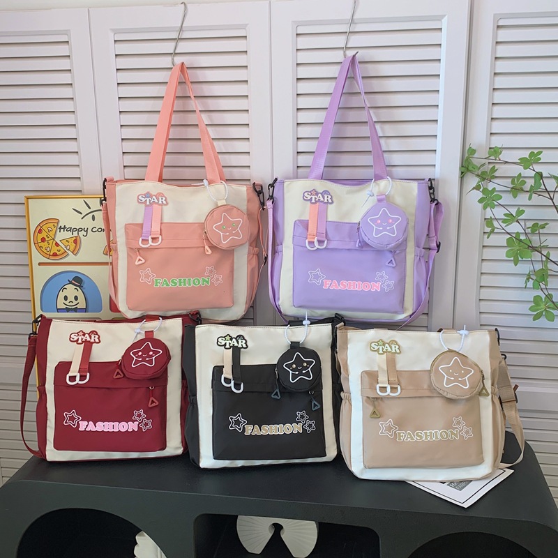 Student single-shoulder bag, Korean version color-blocked letter crossbody bag, hand-held tutorial bag for primary and secondary school students, hanging bag, student bag full figure