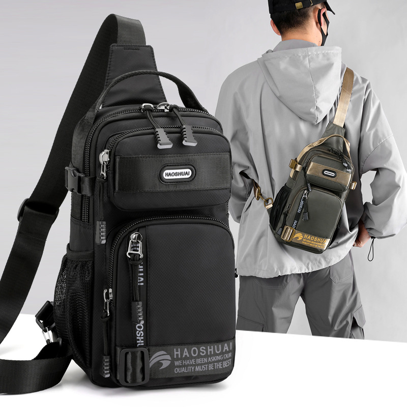 HAOSHUAI's new men's chest bag, simple single-shoulder crossbody bag, multi-functional trendy brand crossbody bag and trendy messenger bag full figure