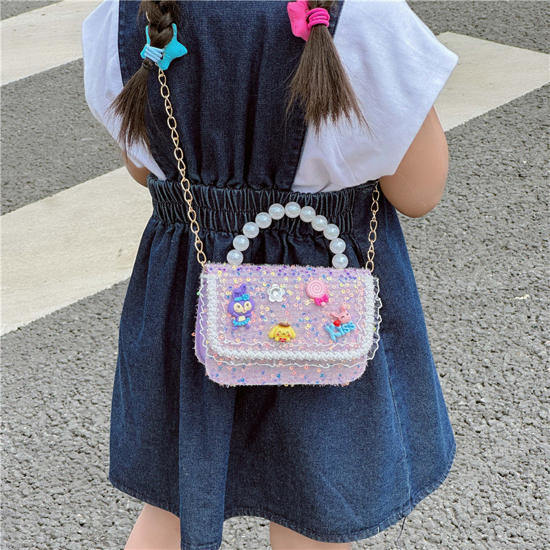 New pearl handbag, fashionable chain crossbody bag, cute girl chanel-style single-shoulder bag, small square bag with loose change details Picture