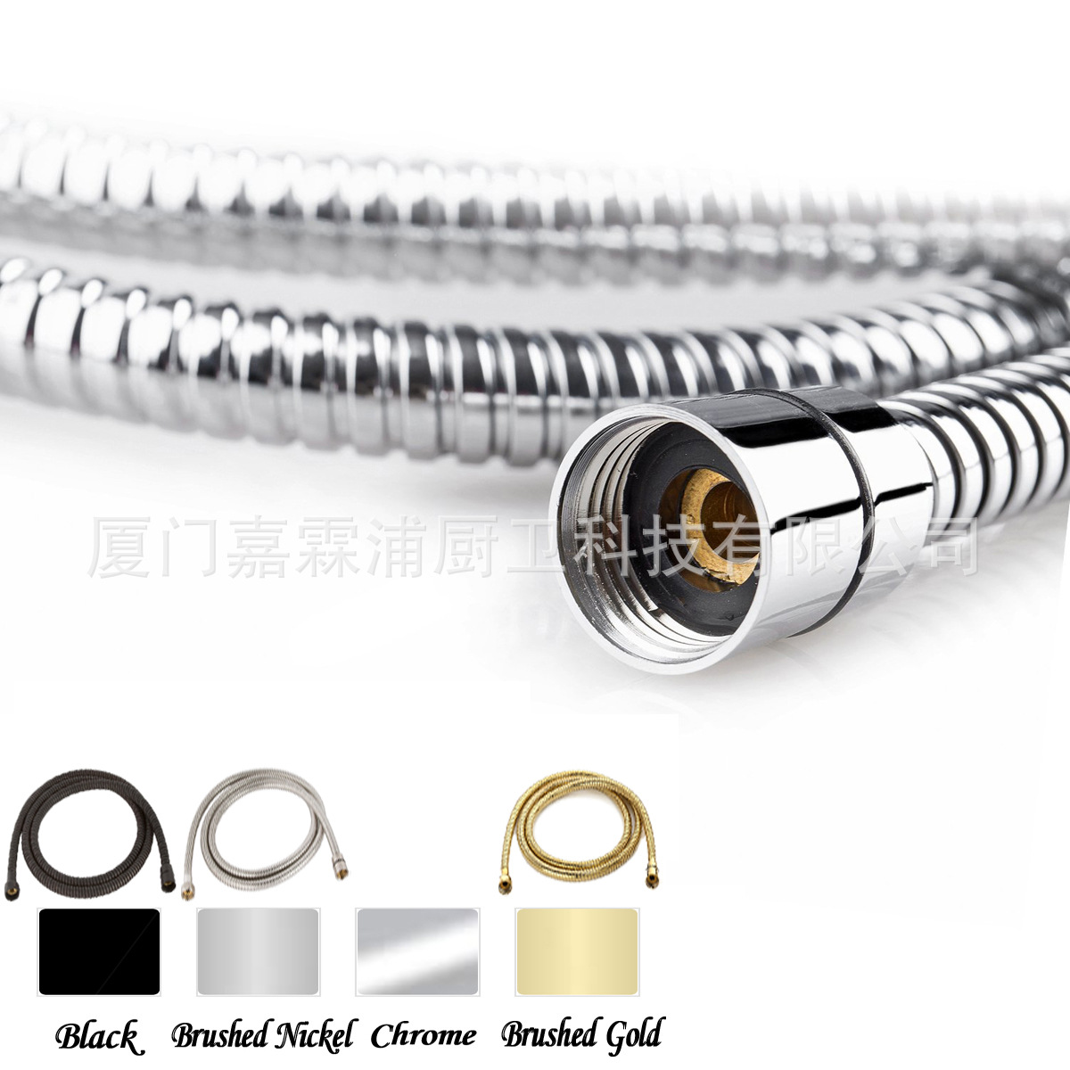 Cross-border 1.5-2 meter flexible hose for cold and hot shower heads, high-pressure hose with copper cap, stainless steel electroplated double buckle details Picture