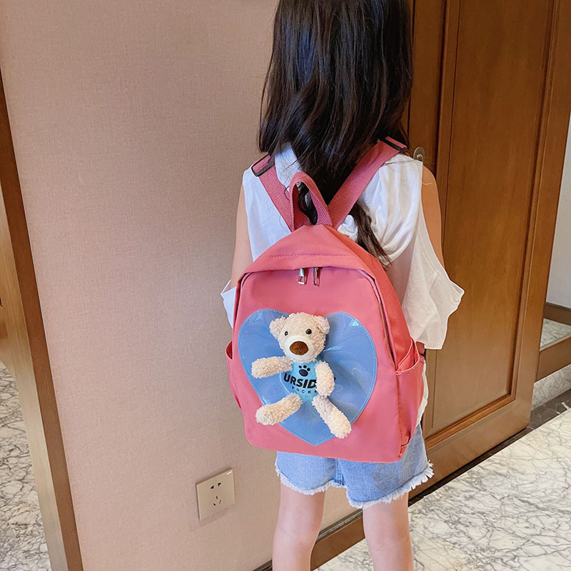 The new kindergarten schoolbag is lightweight and can prevent children from getting lost. The cute and super cute little bear baby is a trend of children's double-shoulder schoolbags details Picture
