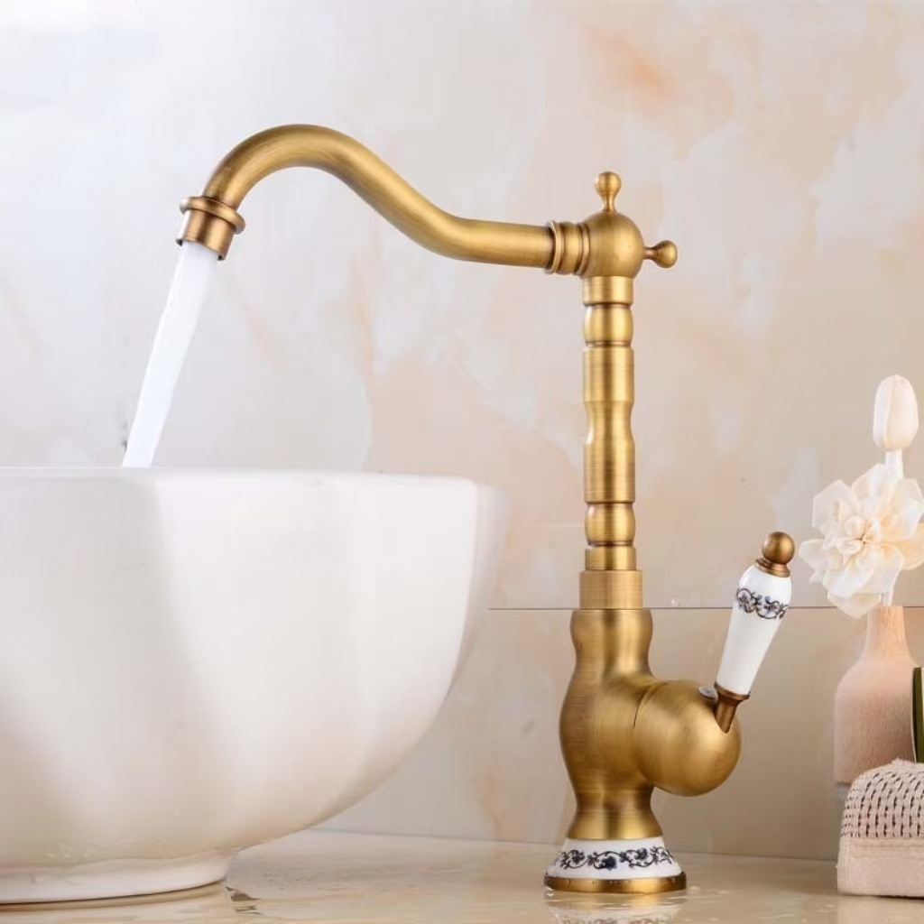 Best-selling all-copper antique kitchen sink faucet, countertop basin hot and cold water faucet, sitting single-hole faucet in foreign trade Specification drawing