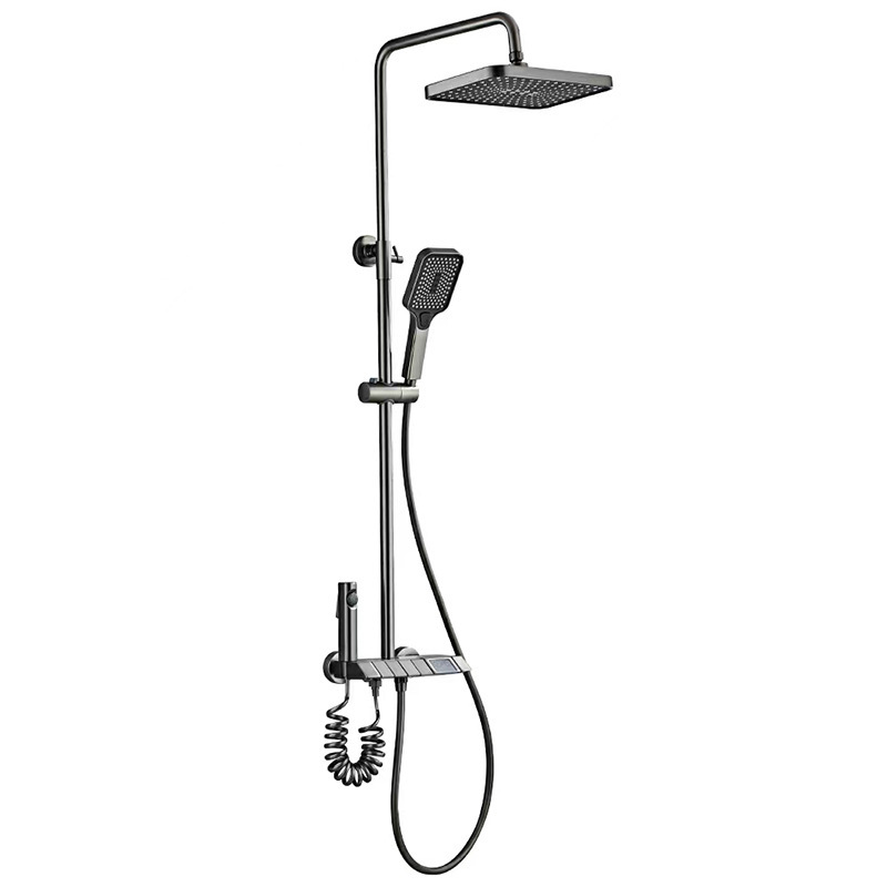 Gun gray, black piano keys, constant temperature, hot and cold, digital display, intelligent shower head set, bathroom, pressurized shower head Item Picture