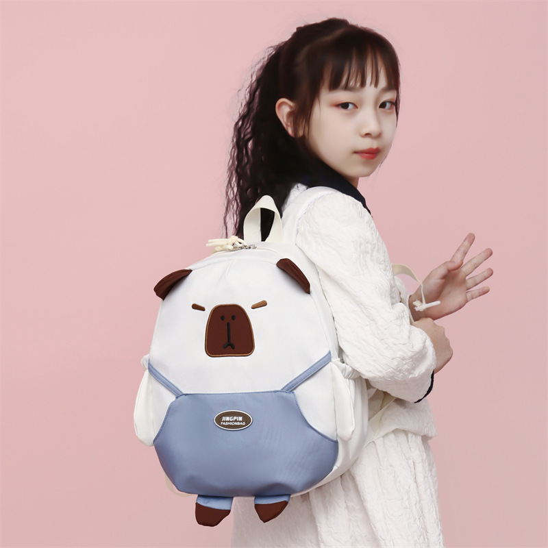 New cute schoolbag for primary school students, Capibarra fun color-blocked backpacks for boys and girls, high-quality Oxford cloth backpacks Specification drawing