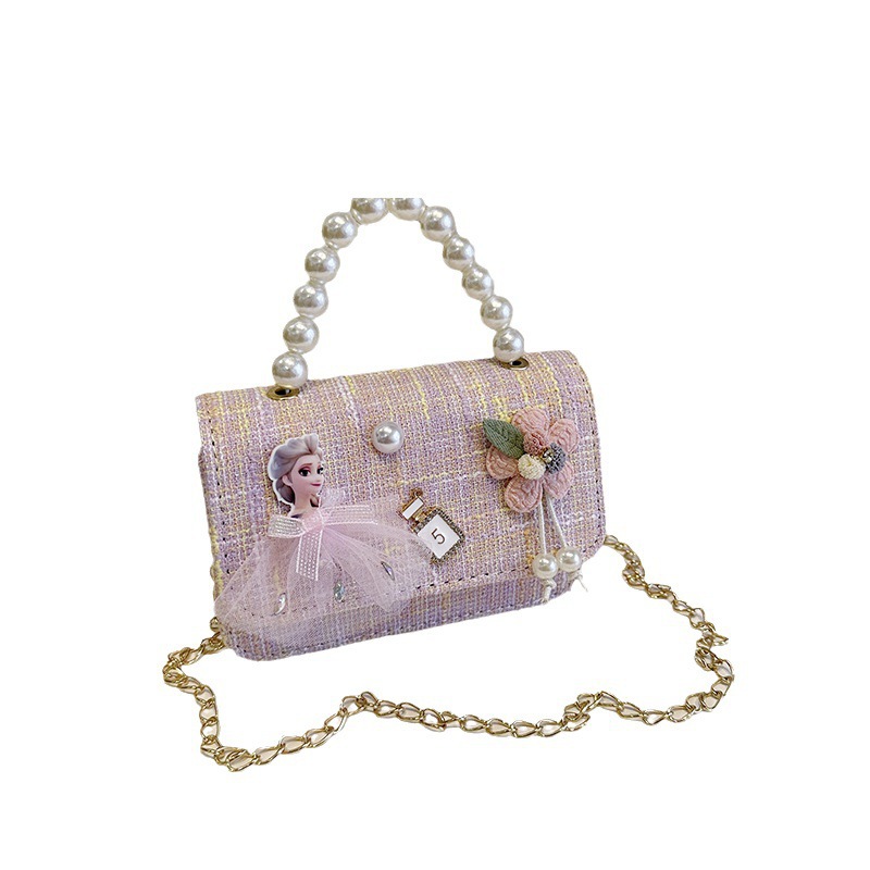 2025 New children's cartoon hand-held crossbody bag with a cute princess cartoon crossbody pearl Item Picture
