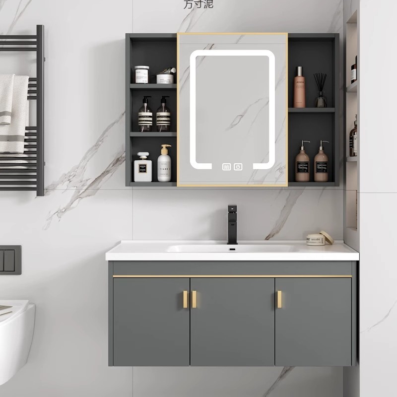 Bathroom washbasin cabinet combination, space aluminum, small-sized bathroom cabinet, integrated ceramic washbasin, household washbasin Application Scenario