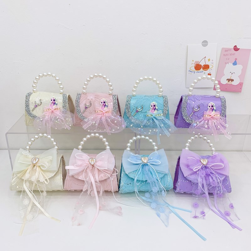 New children's bag, fashionable pearl handbag, cartoon cute bow, girls' single-shoulder bag, chain crossbody small bag full figure