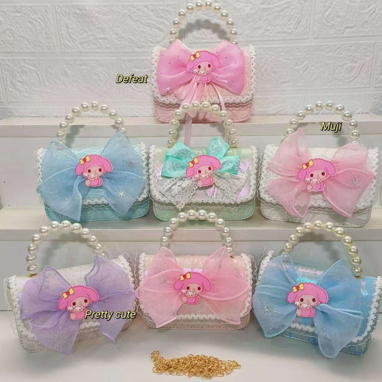 Pearl handbag, princess bag, crossbody bag, small square bag with loose change, chain bag, Melody cartoon bag, bow for children full figure