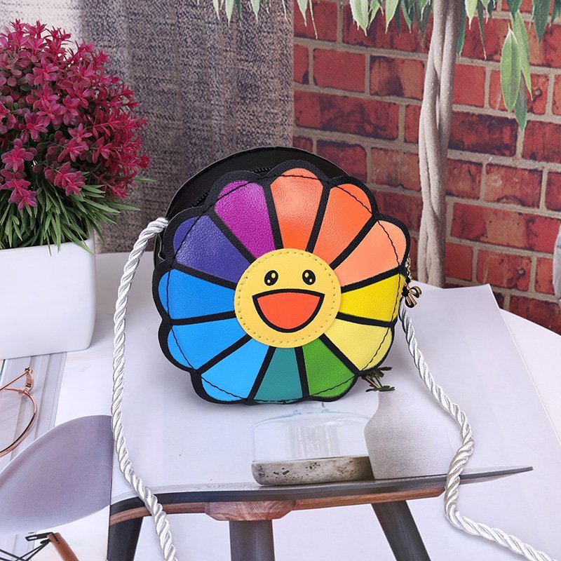 Girls' fashionable travel crossbody bag, cartoon cute seven-color flower bag, little girl single-shoulder bag, mini princess small bag details Picture