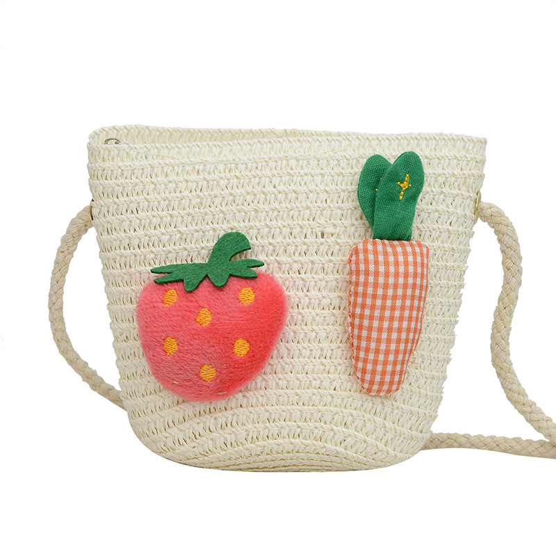 Japanese-style cute cartoon flower small bags, children's straw woven bags, mini crossbody bags, beach play zipper bags, single-shoulder bags Item Picture