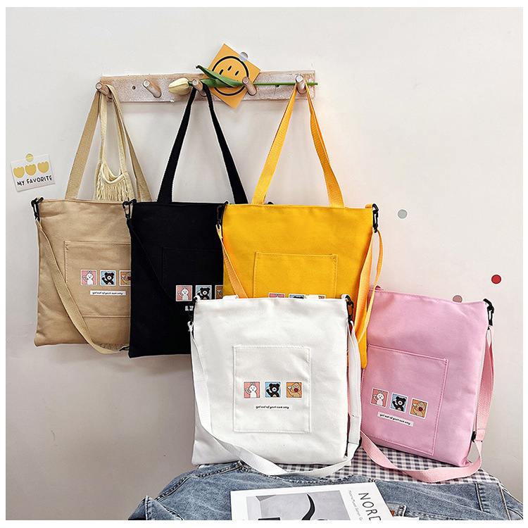 Korean student canvas single-shoulder bag 2024 new eco-friendly large-capacity crossbody bag, fresh and artistic printed tote bag full figure