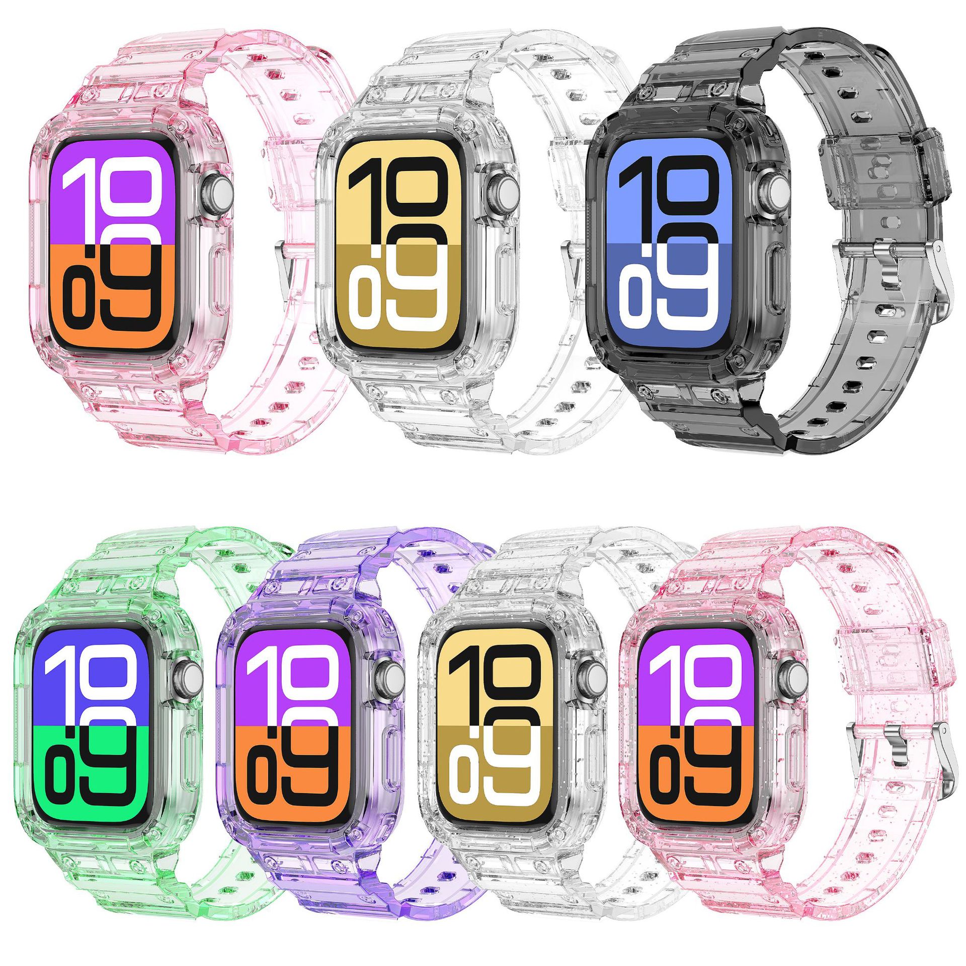 Applicable to the 46mm 10th generation silicone shockproof iwatchS10TPU one-piece strap with transparent glitter full figure