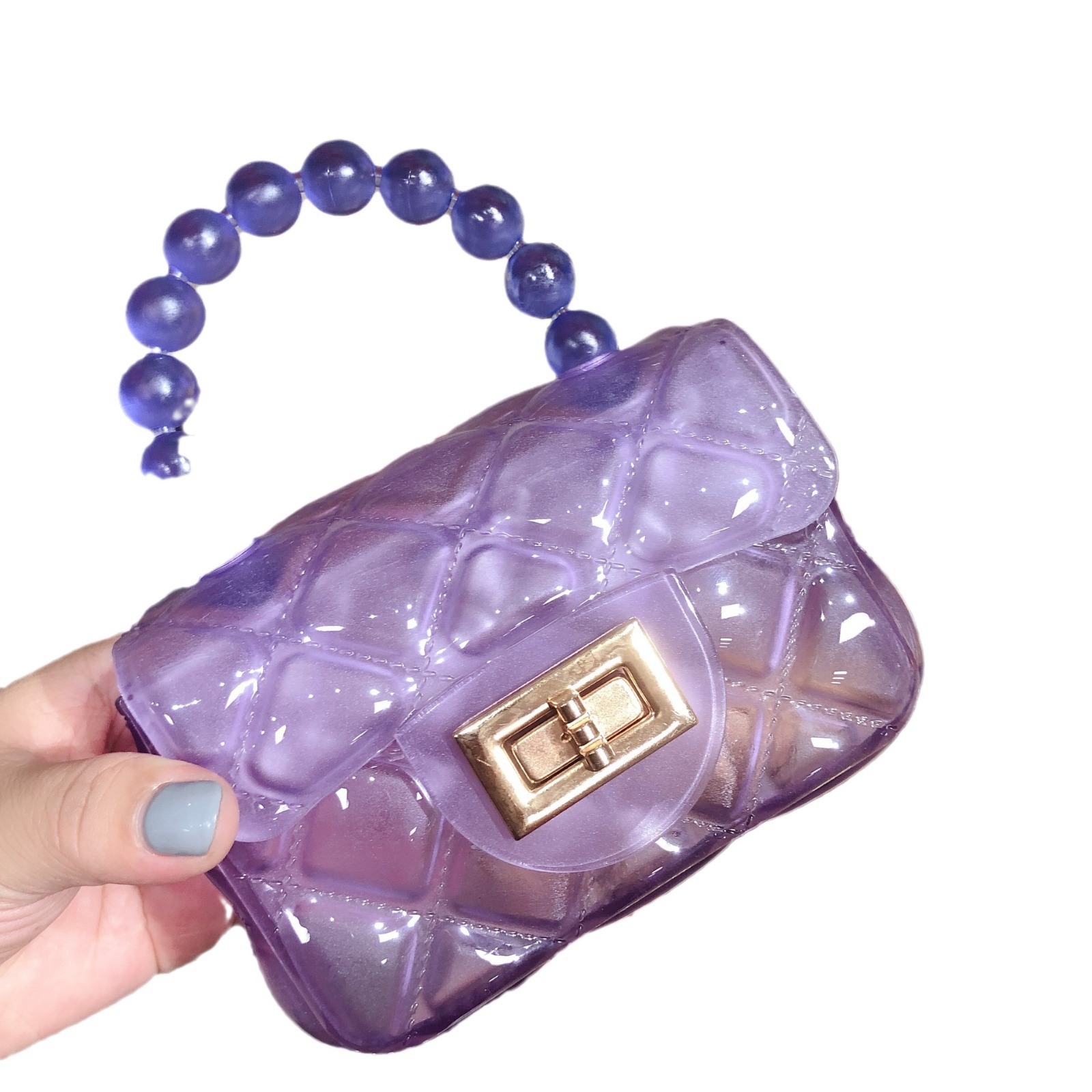 2025 New Korean-style trendy chanel-style bag, versatile diamond-shaped chain transparent jelly bag, pearl crossbody bag Item Picture