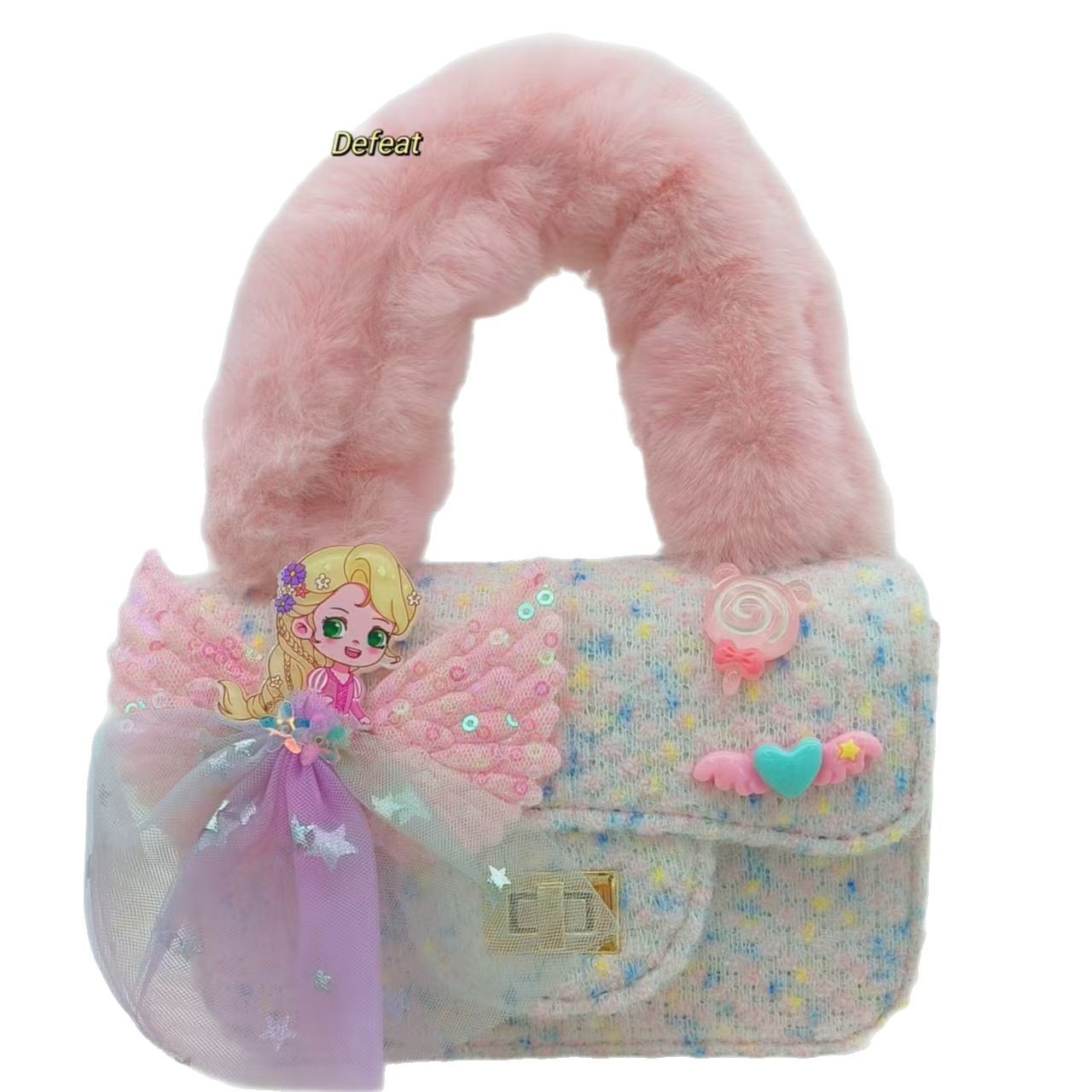 Plush handbag, cute little girl, princess bag, single-shoulder bag, fashionable crossbody bag, small square bag, coin purse, accessory bag Item Picture