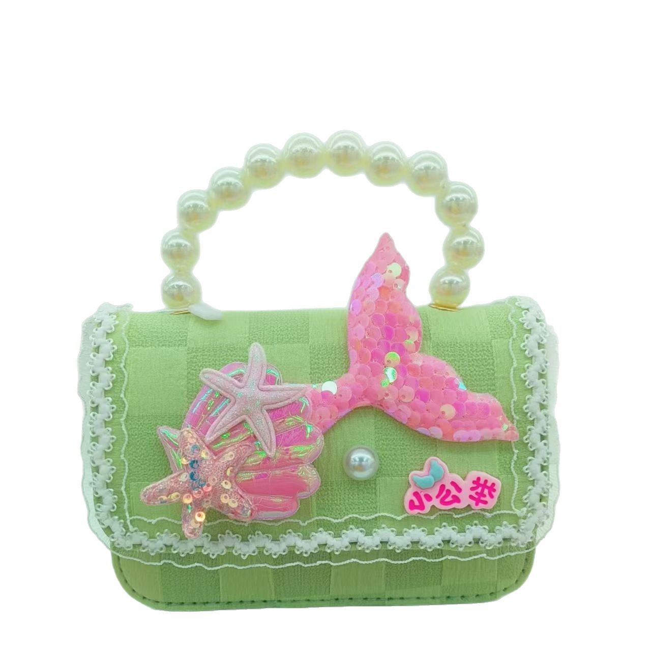 Pearl handbag, girl princess bag, lace mermaid chain bag, small square bag, little girl coin purse, single-shoulder bag Item Picture