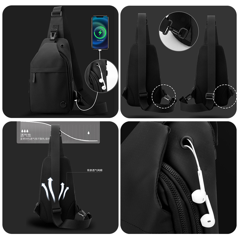 WEPOWER's new men's crossbody chest bag, lightweight and waterproof single-shoulder bag, and multi-functional USB charging interface chest bag Application Scenario