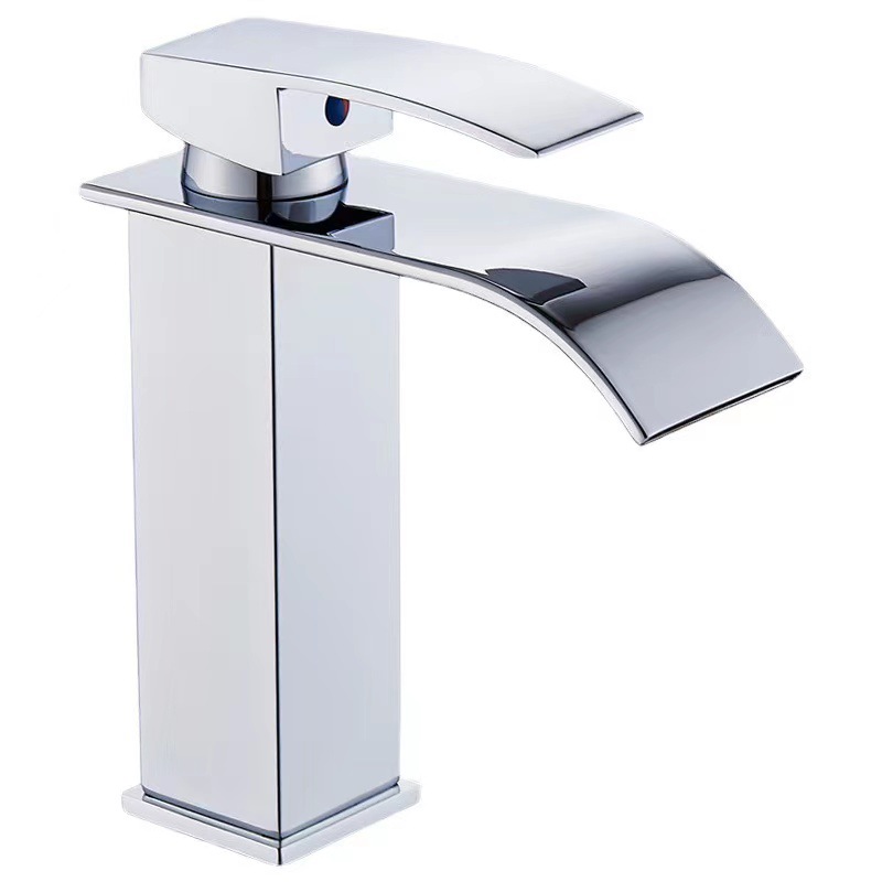 Silent copper core waterfall basin faucet, cold and hot simple bathroom, balcony, washroom, bathroom cabinet, creative faucet Item Picture