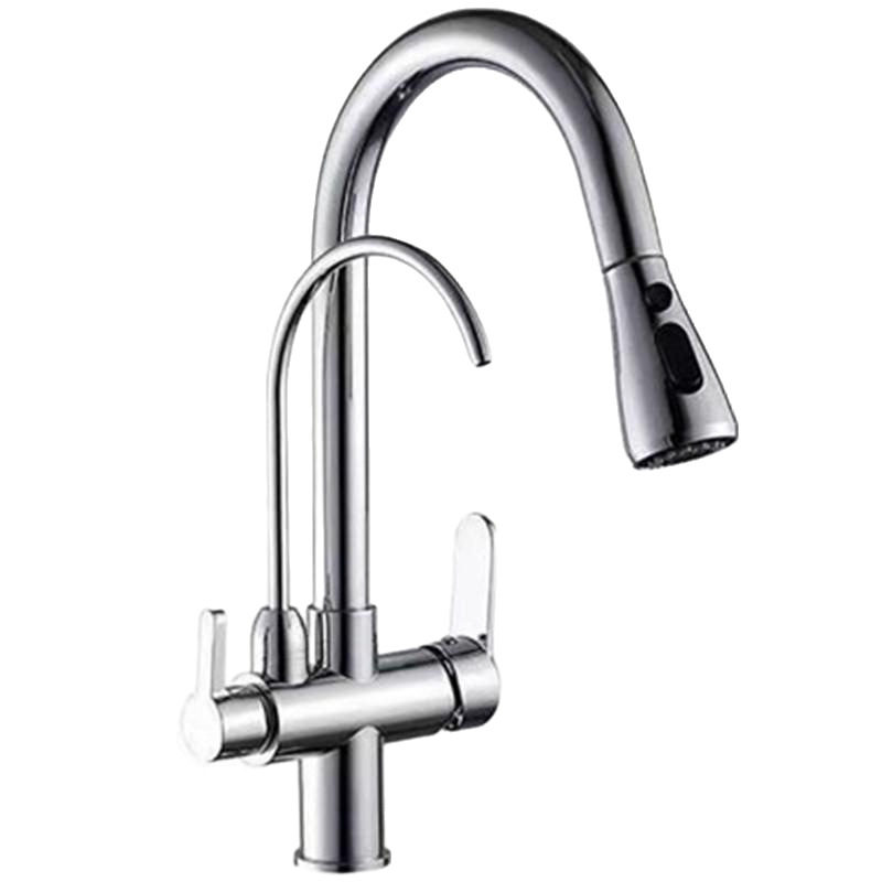 Brass kitchen pull-out faucet, pure water three-in-one sink, dishwashing basin, vegetable washing basin, laundry sink, cold and hot water faucet Item Picture