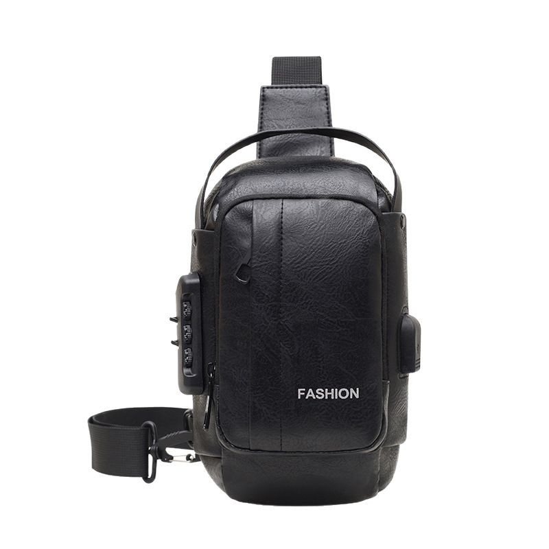 New PU textured men's chest bag, anti-theft password lock single-shoulder bag, large-capacity business commuting hand-held crossbody bag Item Picture