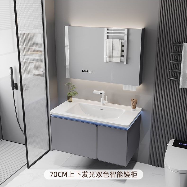New minimalist bathroom cabinet, ceramic integrated basin bathroom cabinet, combined bathroom washbasin, new ceramic washbasin cabinet details Picture