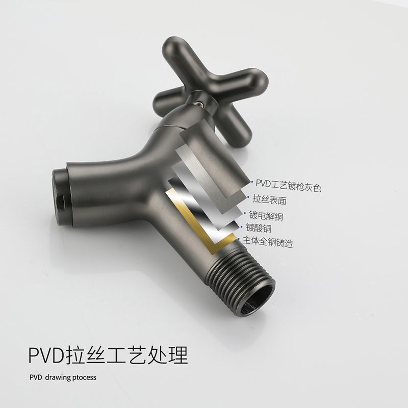Gun-gray all-copper wall-mounted faucet, single-cooling faucet, universal sink, balcony mop sink, kitchen faucet details Picture