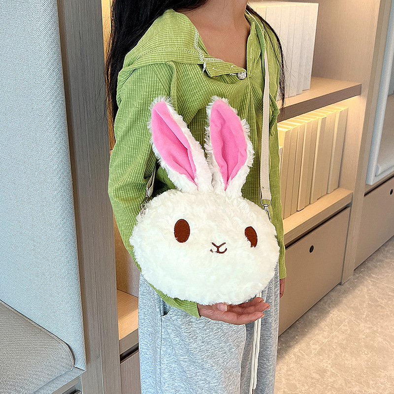 New cartoon rabbit bag, plush toy, pearl chain, bear, single-shoulder crossbody bag, cute doll bag, claw machine full figure