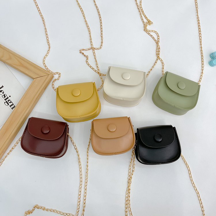 2023 Casual Kids, cute decorative small crossbody bag for children, simple solid-color chain small leather bag for girls full figure