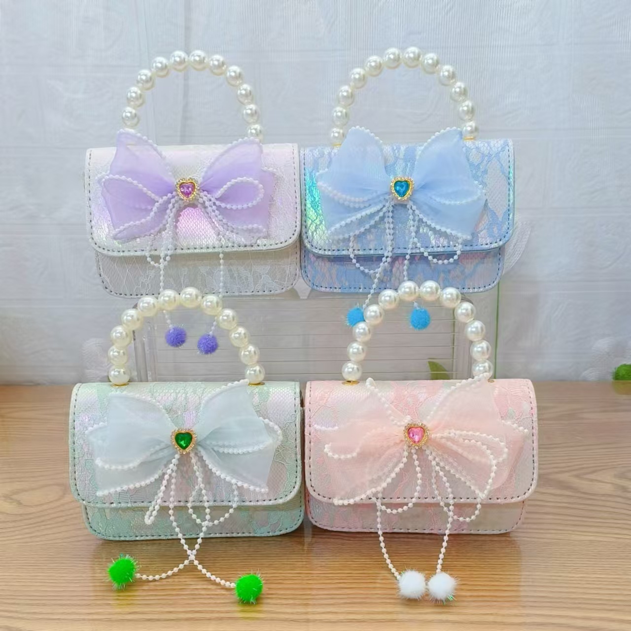 Bow princess bag, pearl handbag, chain crossbody bag, little chanel-style girl bag, Children's Day gift, small square bag Specification drawing