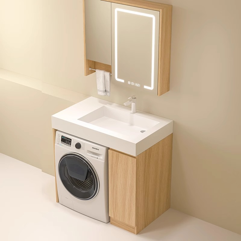 Balcony laundry cabinet, rock plate integrated basin, bathroom cabinet combination, intelligent washbasin, hand washing and face washing basin, bathroom details Picture