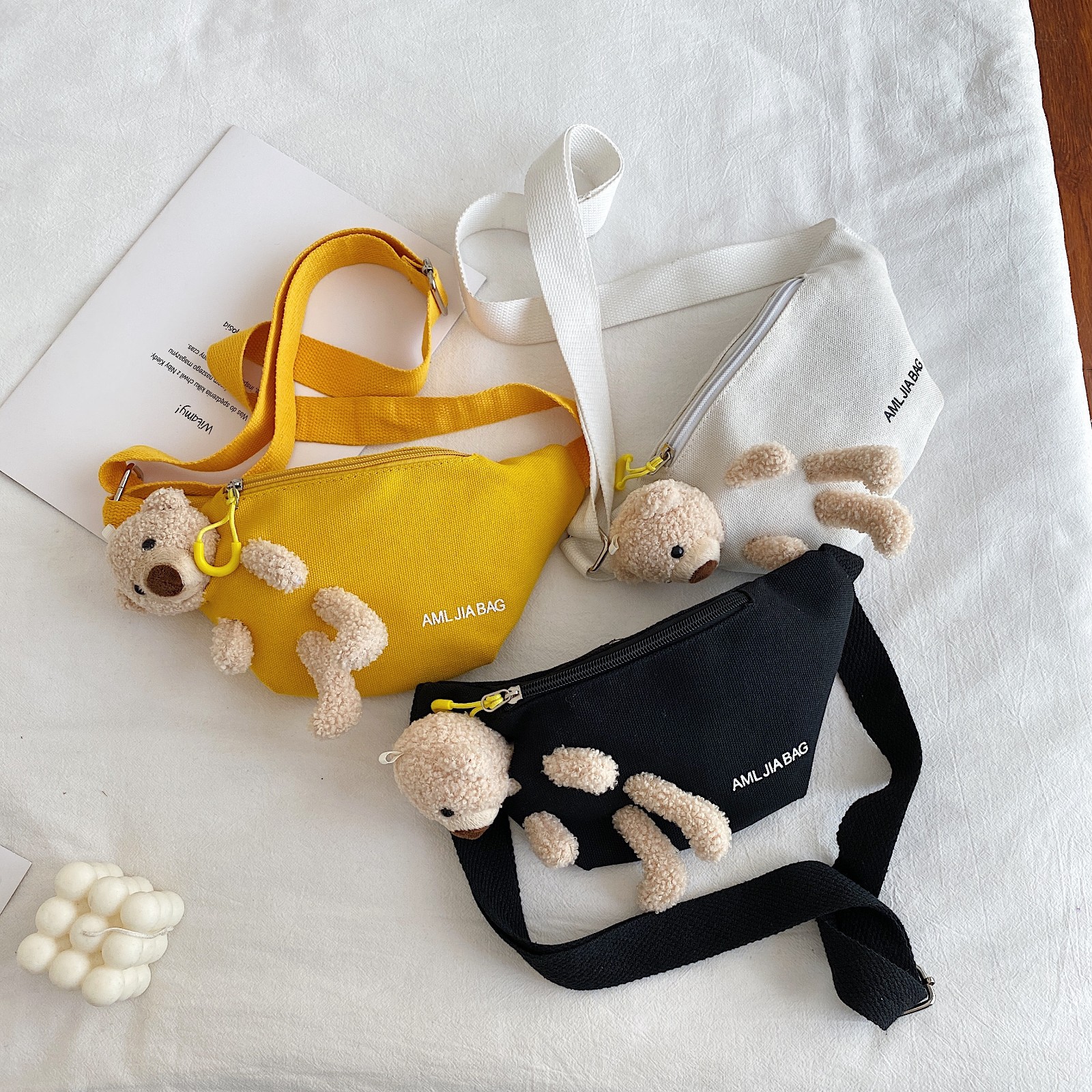 The new trend of the bear waist bag 2025: A simple Japanese study-style Instagram crossbody canvas waist bag with cute printed letters for women Application Scenario