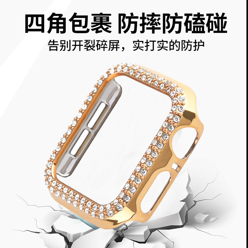 The electroplated double-row diamond-encrusted watch case is suitable for Apple iwatchs10 with diamond-encrusted bezels and iwatchs9 with semi-enclosed hollowed-out cases details Picture