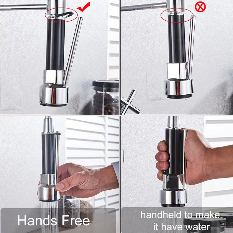 Ousapai semi-copper wall-mounted hot and cold exposed spring kitchen faucet, wall-mounted double-handle spring faucet Application Scenario