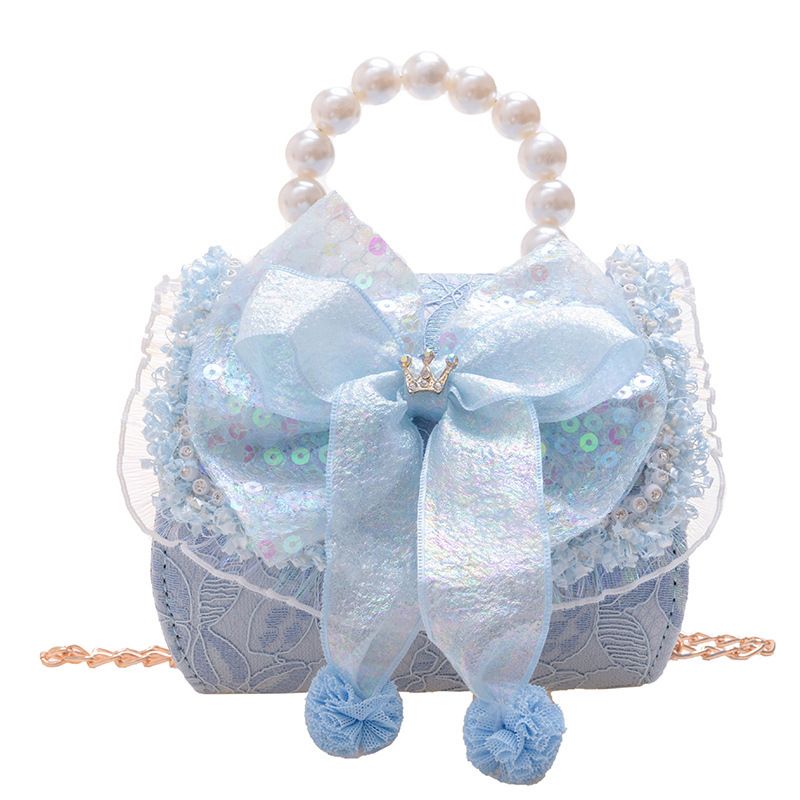 Pearl Children's Handbag 2024 New Style, Girls' bow crossbody bag, Fashionable princess, cotton and linen accessories, coin purse Item Picture