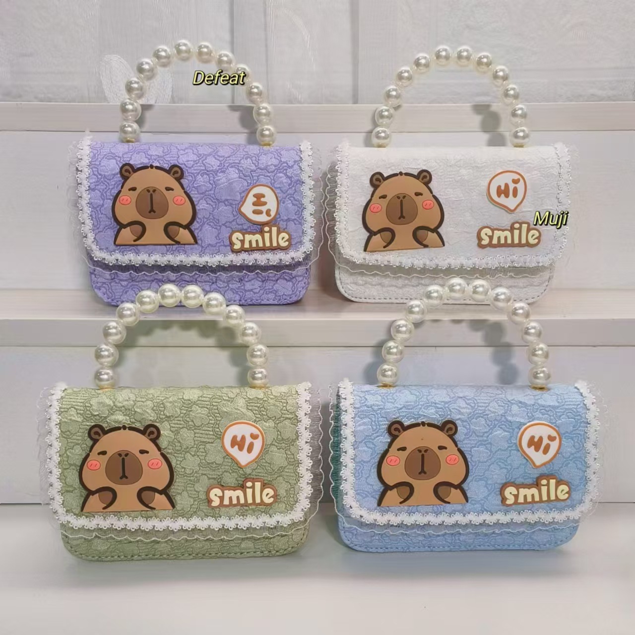 Pearl handbag, Capibara crossbody coin accessory bag, small square bag, chain children's bag, cartoon bag, girl details Picture