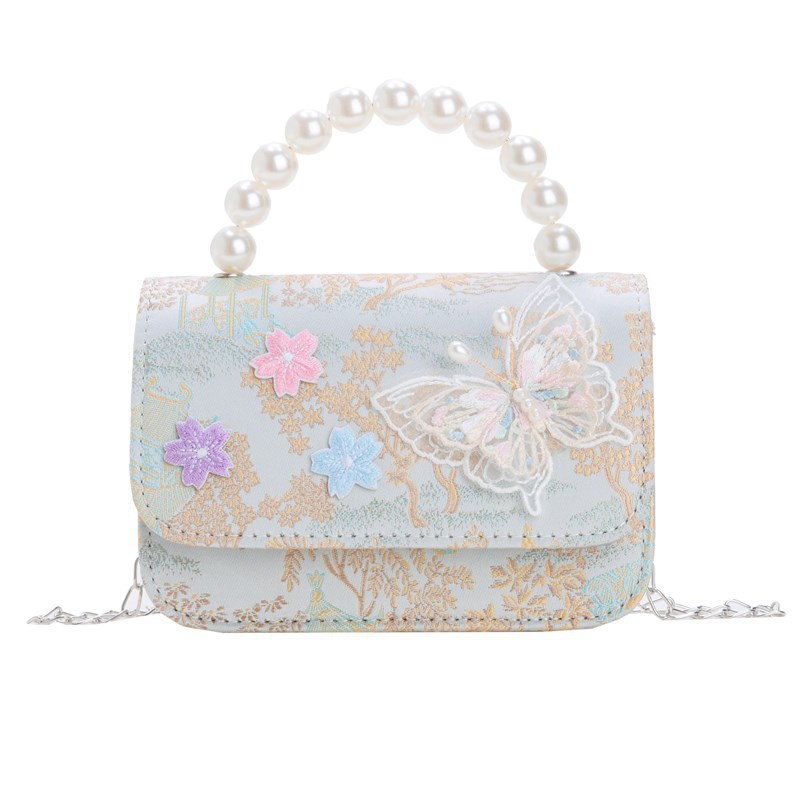 New children's bag with Chinese style pearl handbag, bow tassel, princess chain bag, girls' Chinese trend single-shoulder bag batch Item Picture