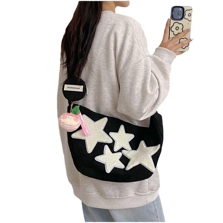 Large-capacity five-pointed star bag, women's crossbody Instagram summer cute and versatile single-shoulder canvas bag, student commuting dumpling bag Item Picture