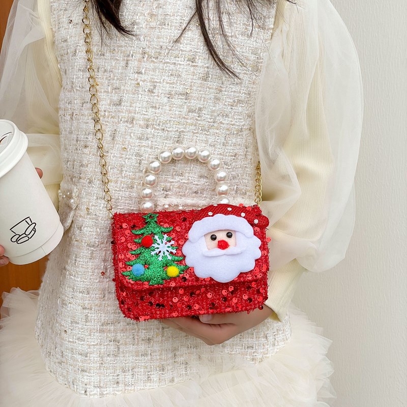 Children's New Year greeting bag, Christmas and New Year red lucky money bag, stylish girl princess pearl handbag, crossbody bag details Picture