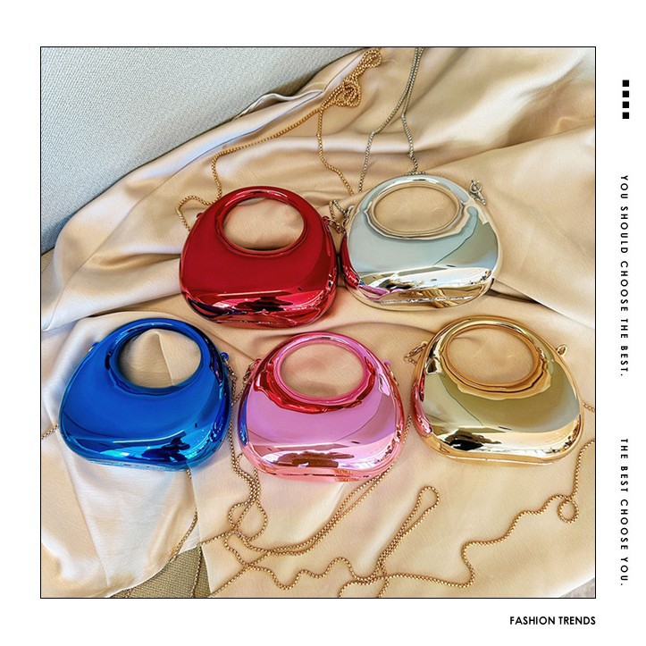2025 New cross-border fashion chain mini bag, crescent-shaped acrylic bag, lipstick, loose change children's bag, crossbody bag full figure