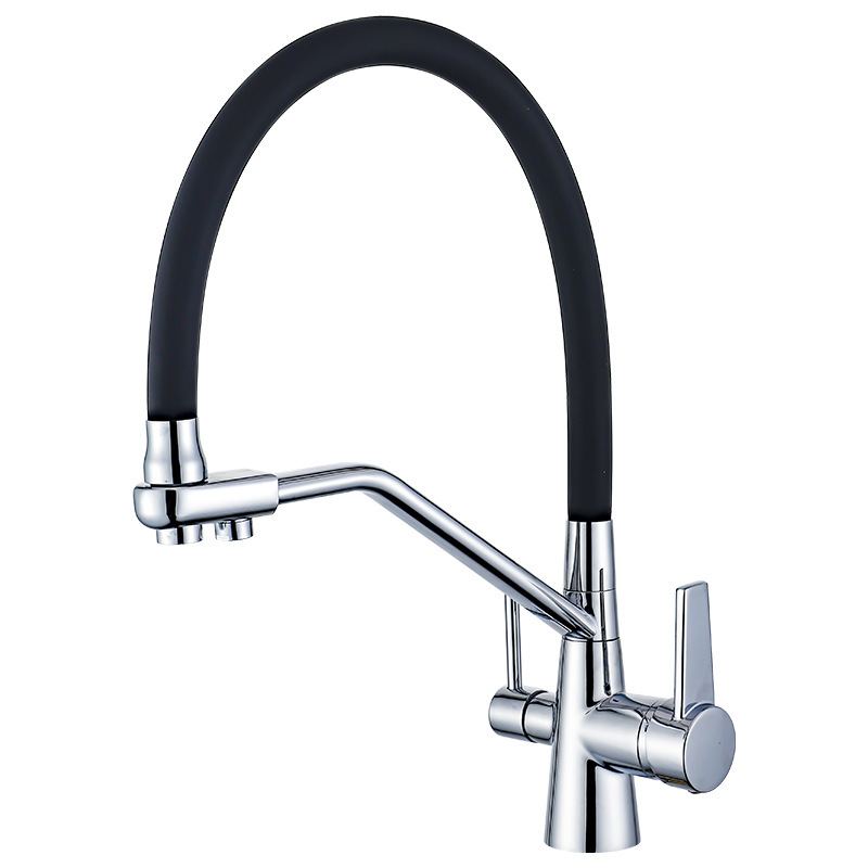 Three-in-one faucet, all-copper kitchen cold and hot dual-mode water purifier, direct drinking sink, washing basin, anti-splash gun, gray Item Picture