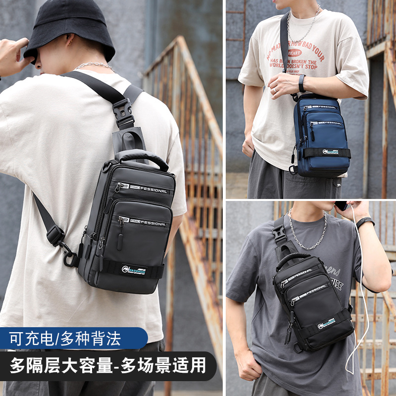 New men's Korean-style trendy chest bag, outdoor casual waterproof single-shoulder crossbody bag, large-capacity simple backpack details Picture