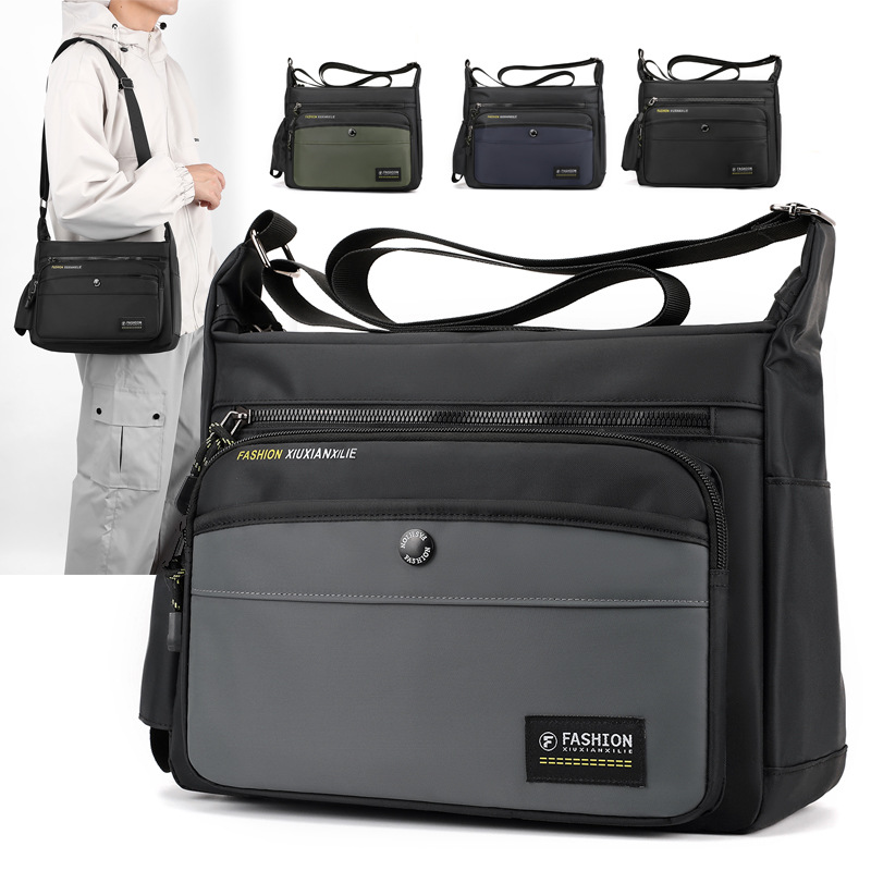 Simple and large-capacity crossbody bag, casual Oxford fabric business crossbody bag, multi-layer cashier street stall bag, men's single-shoulder bag full figure